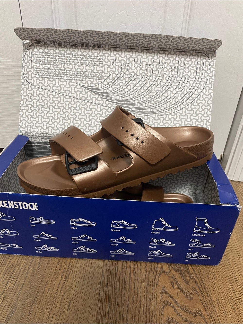 NIB Birkenstock Arizona EVA copper. Narrow fit sandals size 10w/8 m. EU 41